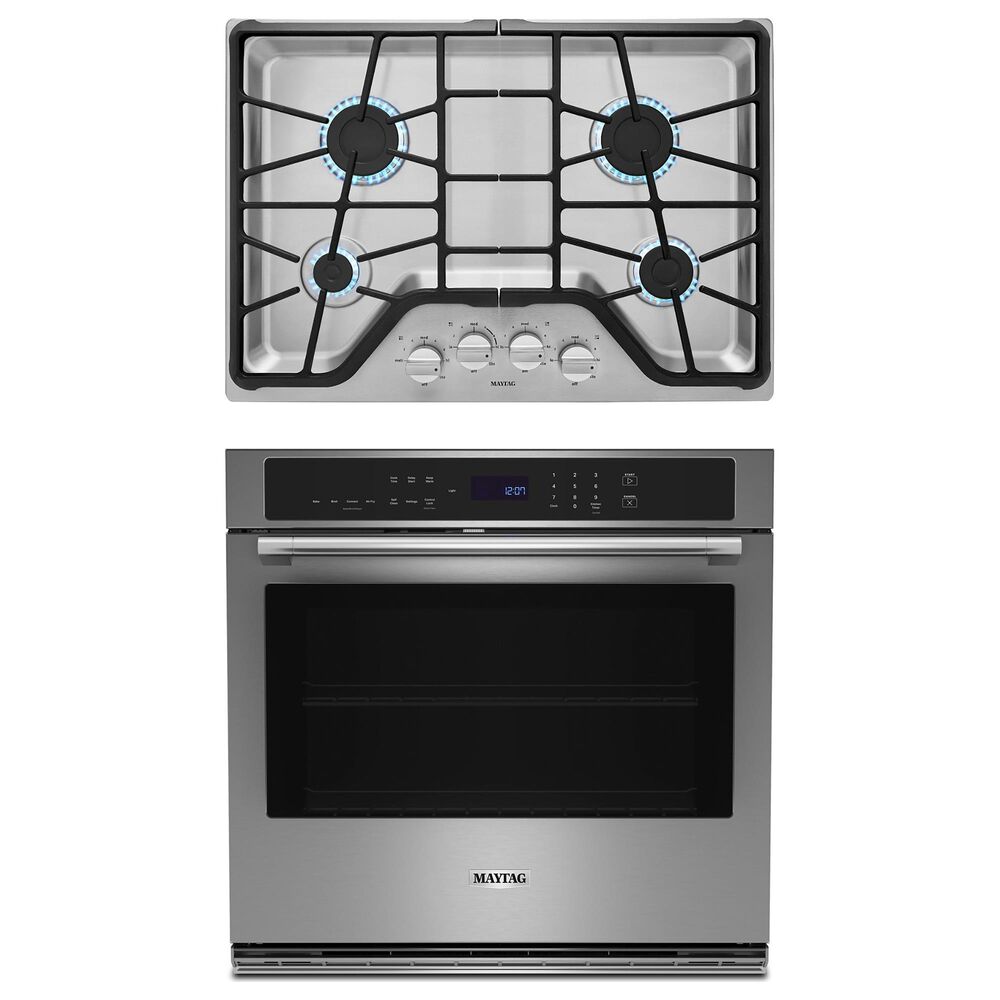Maytag 2-Piece Kitchen Package with 30" Built-In Single Wall Oven and Gas Cooktop in Stainless Steel, , large