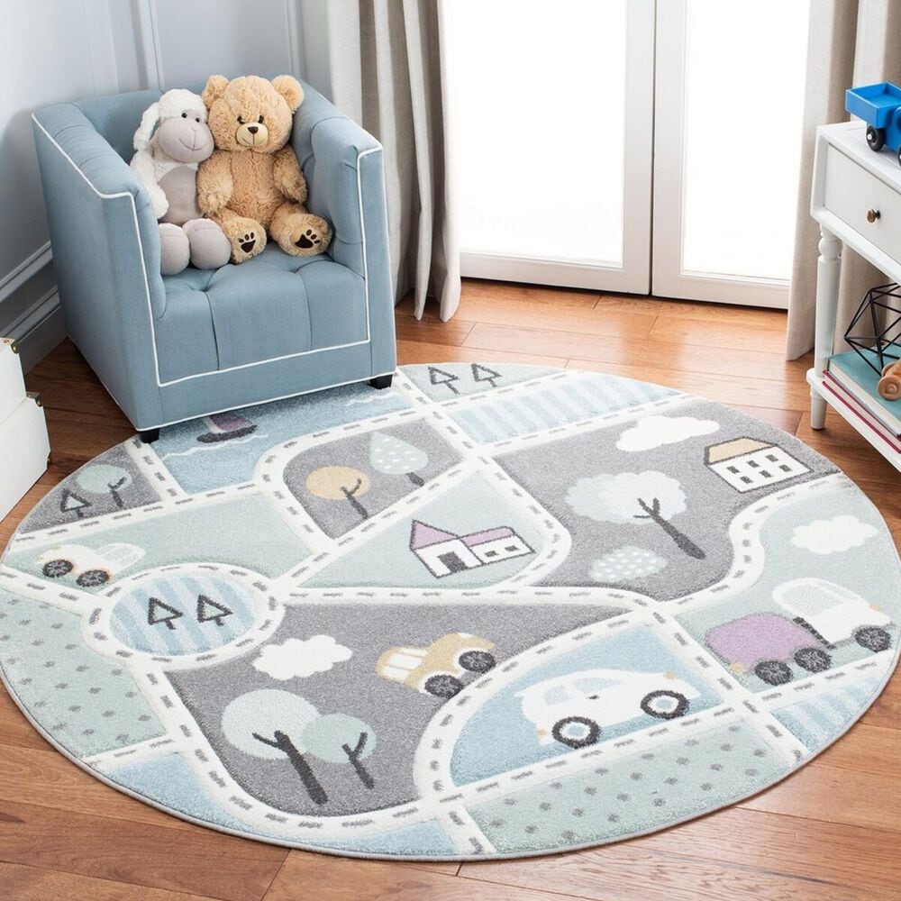 Safavieh Carousel 8&#39; Round Grey and Light Blue Kids  Area Rug, , large