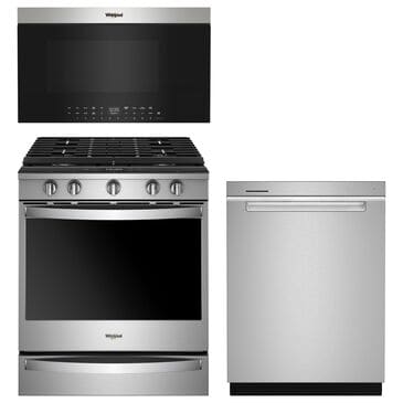 Whirlpool 3-Piece Kitchen Package with 5.8 Cu. Ft. Smart Slide-In Gas Range and Dishwasher in Stainless Steel, , large