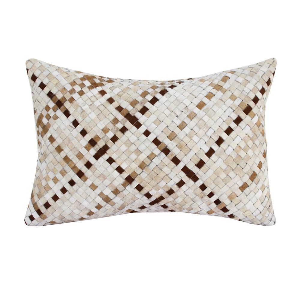 L.R. Home Austin Faux Cowhide Throw Pillow in Ivory and Brown, , large