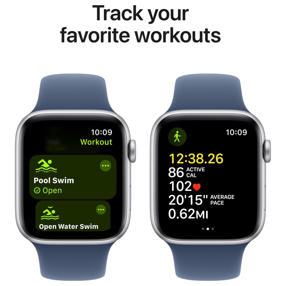 Apple Watch SE GPS 44mm Silver Aluminum Case with Denim Sport Band - M/L &#40;Pre-Order&#41;, , large