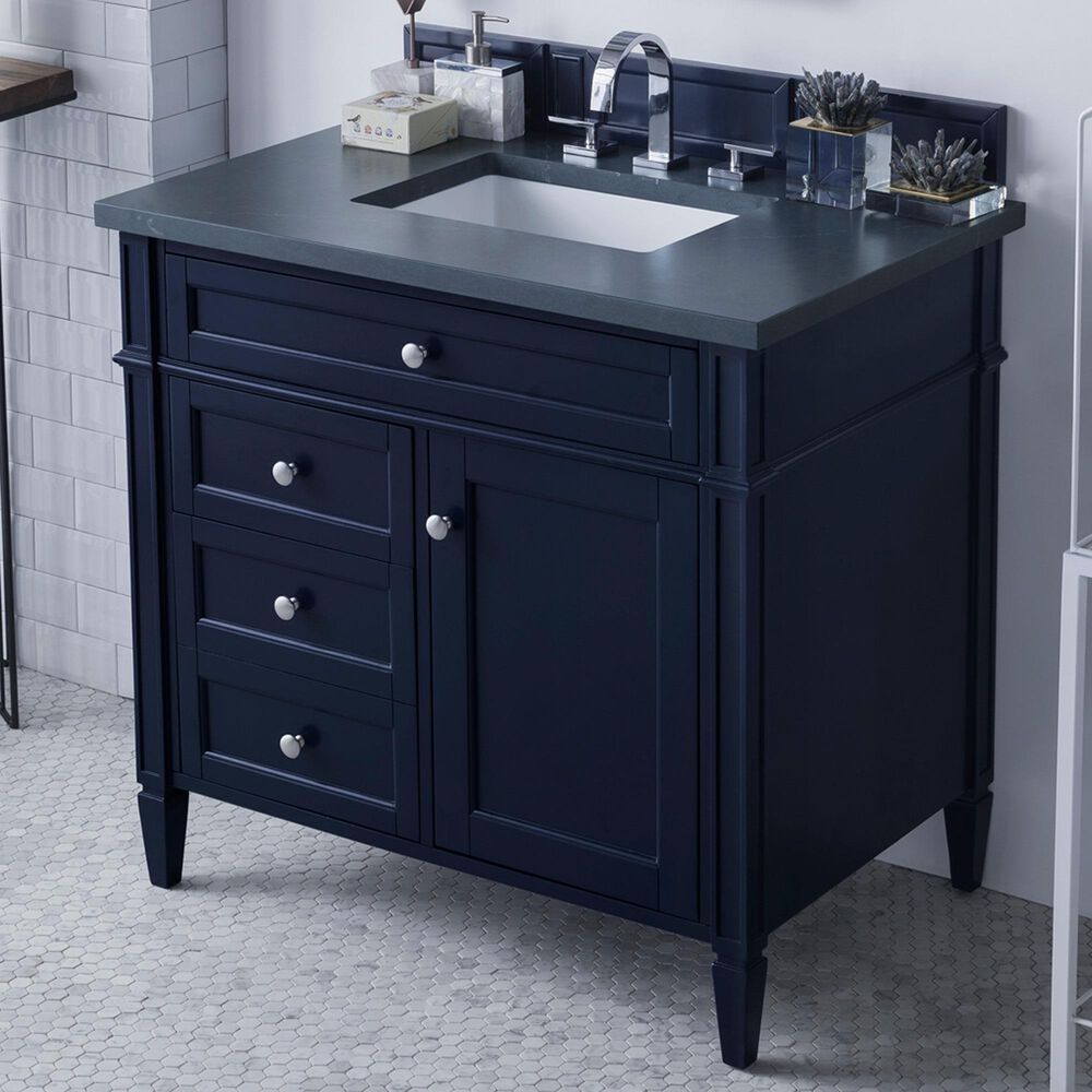 James Martin Brittany 36&quot; Single Bathroom Vanity in Victory Blue with 3 cm Charcoal Soapstone Quartz Top and Rectangle Sink, , large