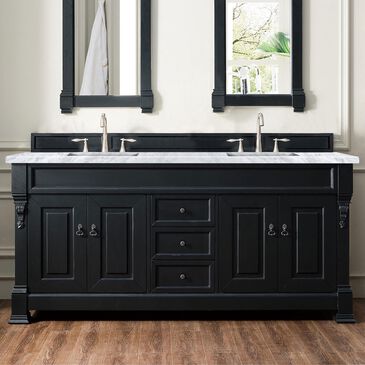 James Martin Brookfield 72" Double Bathroom Vanity in Antique Black with 3 cm Carrara White Marble Top and Rectangle Sink, , large