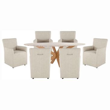 Home Trends & Design Malibu and Peabody 7-Piece Oval Dining Set in Antique Gold and Sawar White, , large