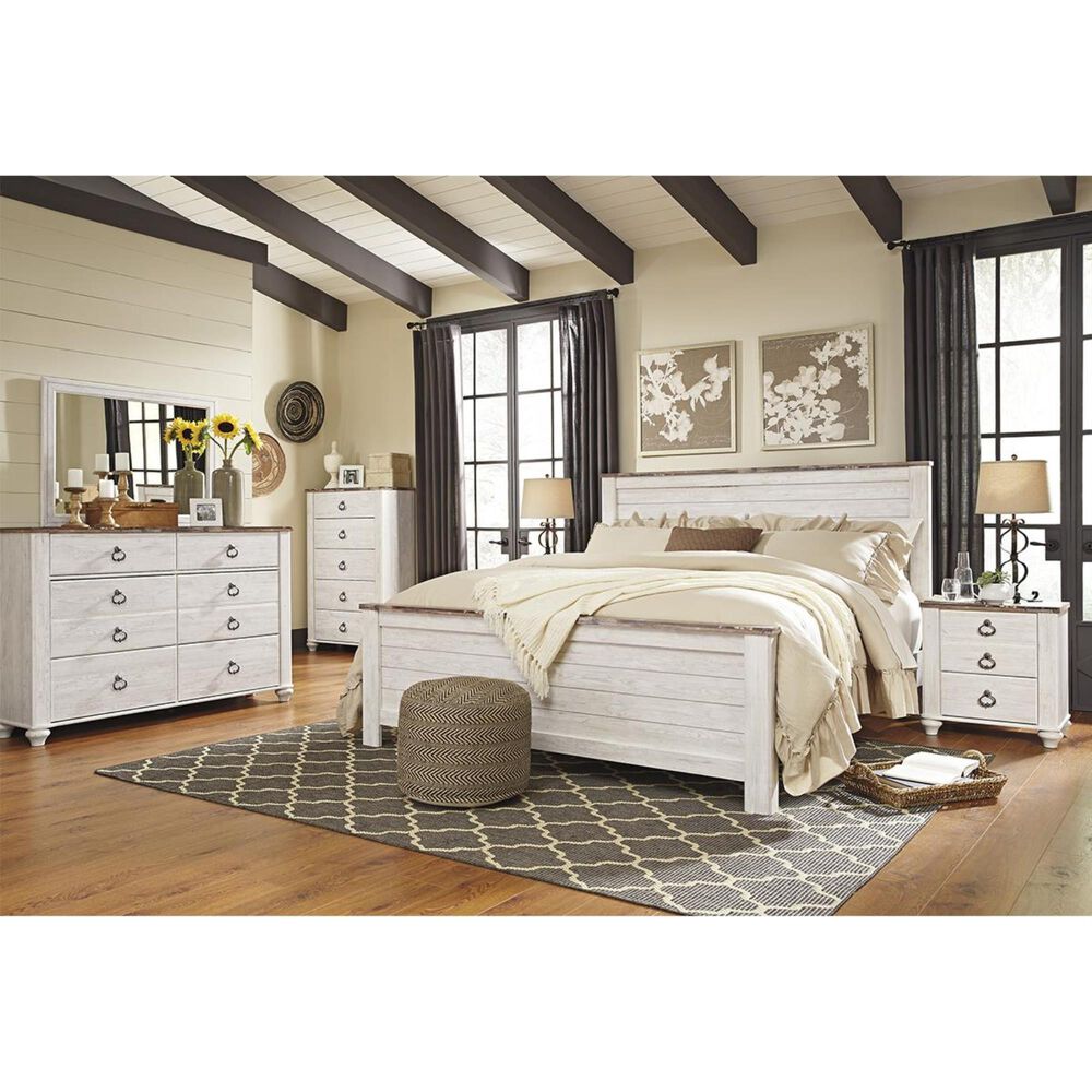 Signature Design by Ashley Willowton 3 Piece King Bedroom Set in Whitewash Finish, , large