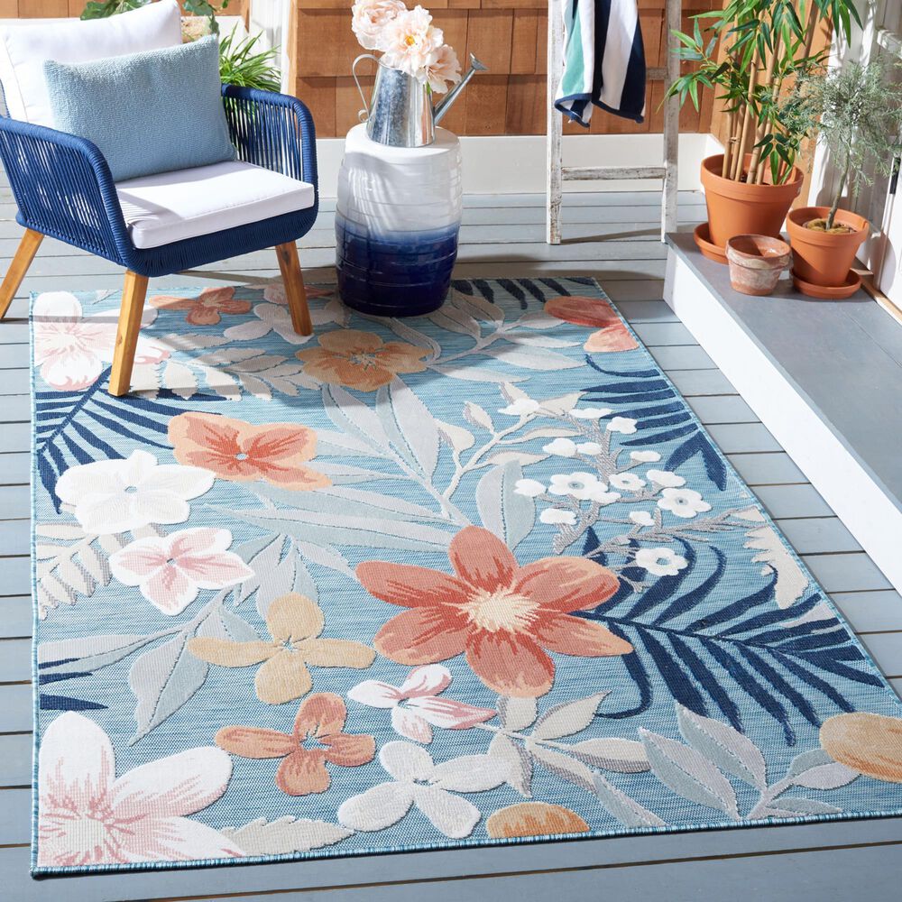 Safavieh Cabana CBN454J 5&#39;1&quot; x 7&#39;6&quot; Aqua and Rust Indoor/Outdoor Area Performance Rug, , large