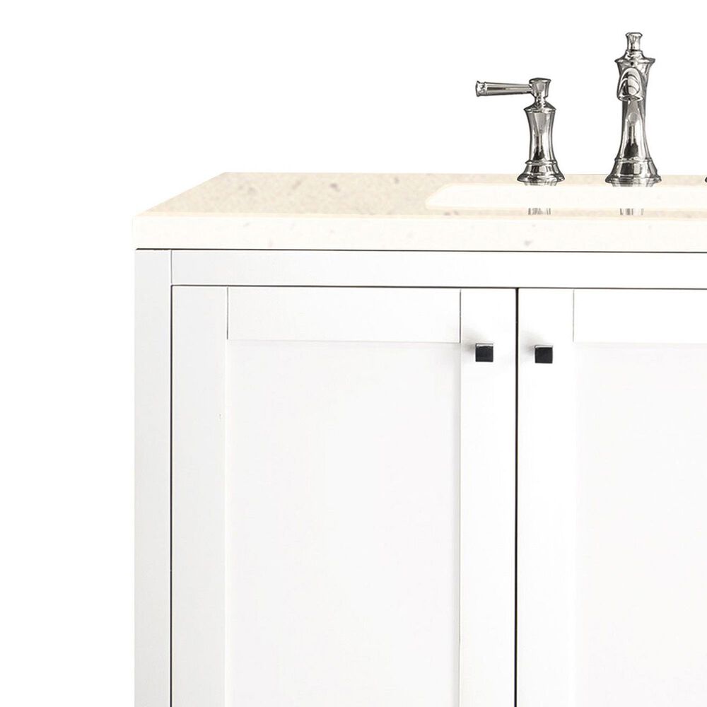 James Martin Addison 72&quot; Double Bathroom Vanity in Glossy White with 3 cm Eternal Marfil Quartz Top and Rectangular Sinks, , large