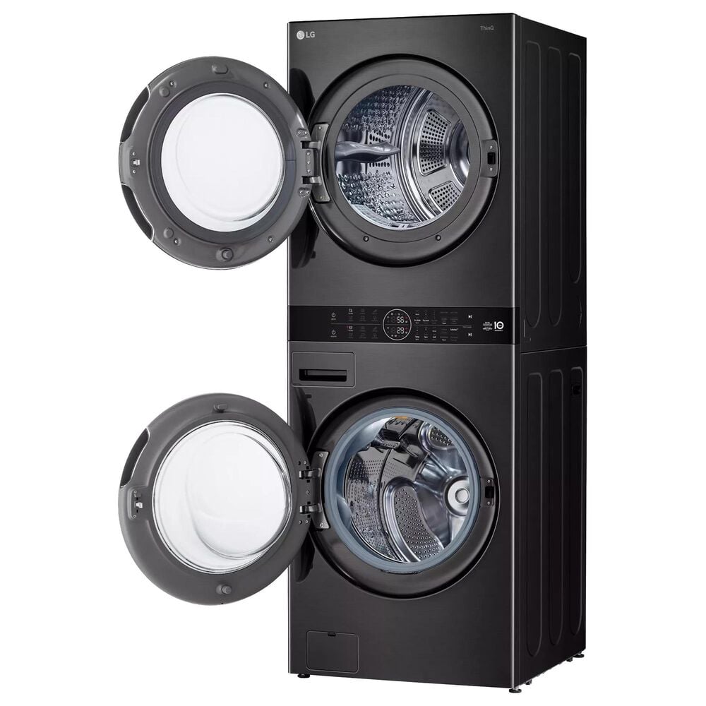 LG Single Unit WashTower with Center Control 5.0 cu. ft. Front Load Washer and 7.8 cu. ft. Electric Ventless Heat Pump Dryer in Black Steel, , large