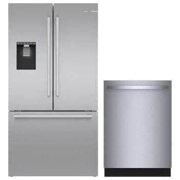 bosch 2-Piece Kitchen Package with 21.6 Cu. Ft. 3-Door French Door Refrigerator and Bar Handle Dishwasher in Stainless Steel, , large