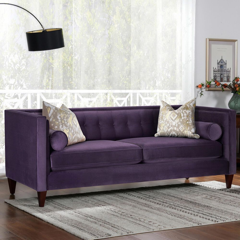 Jennifer Taylor Home Jack Stationary Sofa in Purple Velvet, , large