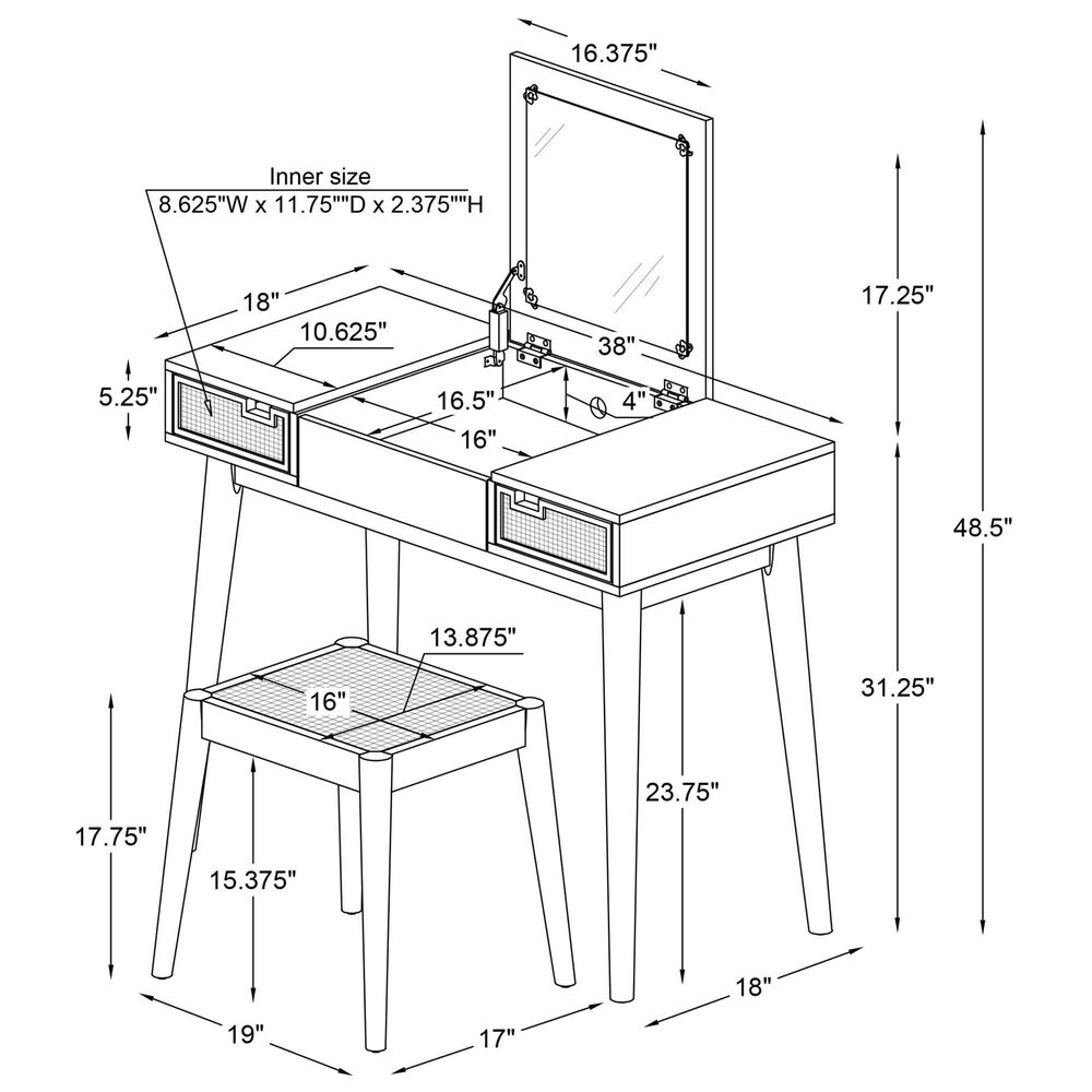 Linden Boulevard Vanity Drawer and Stool, , large