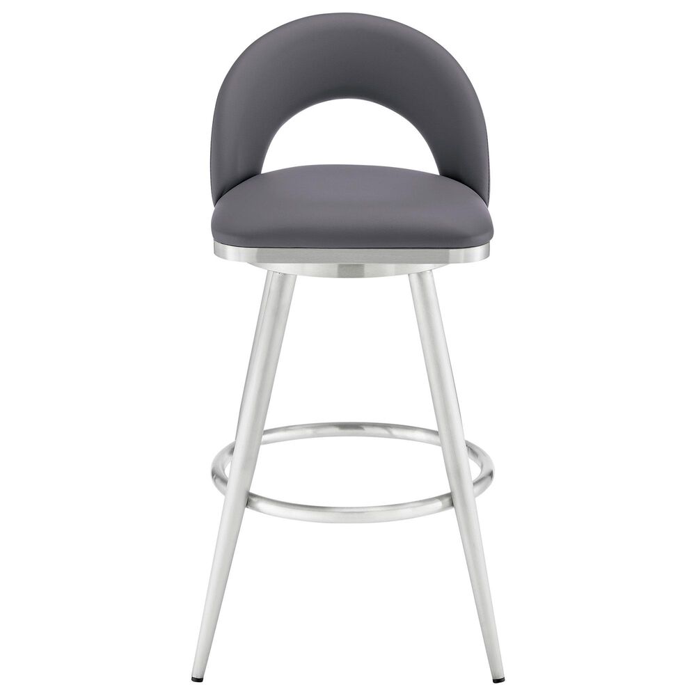 Blue River Charlotte Swivel Barstool with Gray Cushion in Brushed Stainless Steel, , large