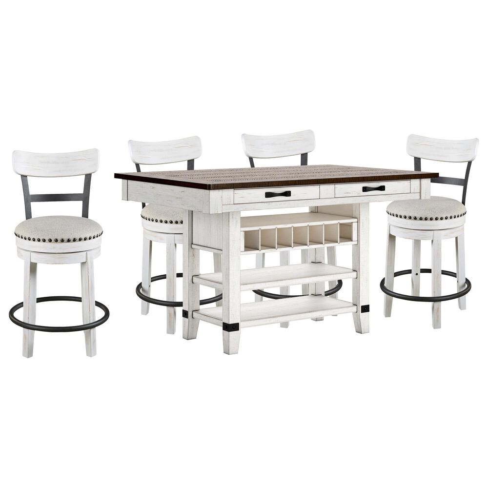 Signature Design by Ashley Valebeck 5-Piece Counter Height Dinning Set in Distressed Vintage White, Warm Brown and Black, , large