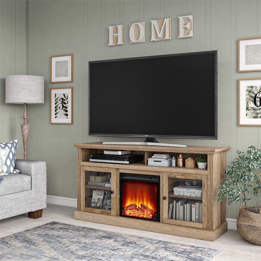 DHP Tacoma 65&quot; TV Stand with Fireplace in Natural/Coastal Oak, , large