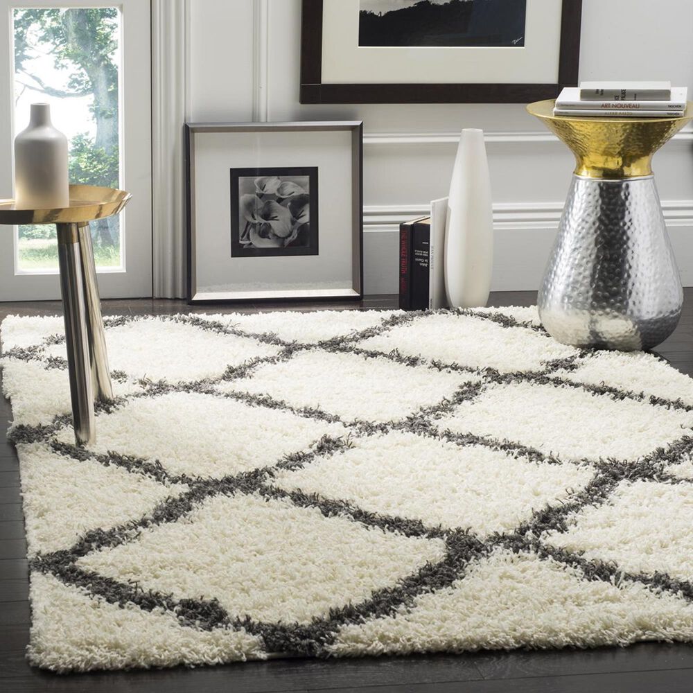 Safavieh Dallas Shag SGD257H-5 5&#39;1&quot; x 7&#39;6&quot; Ivory/Dark Grey Area Rug, , large