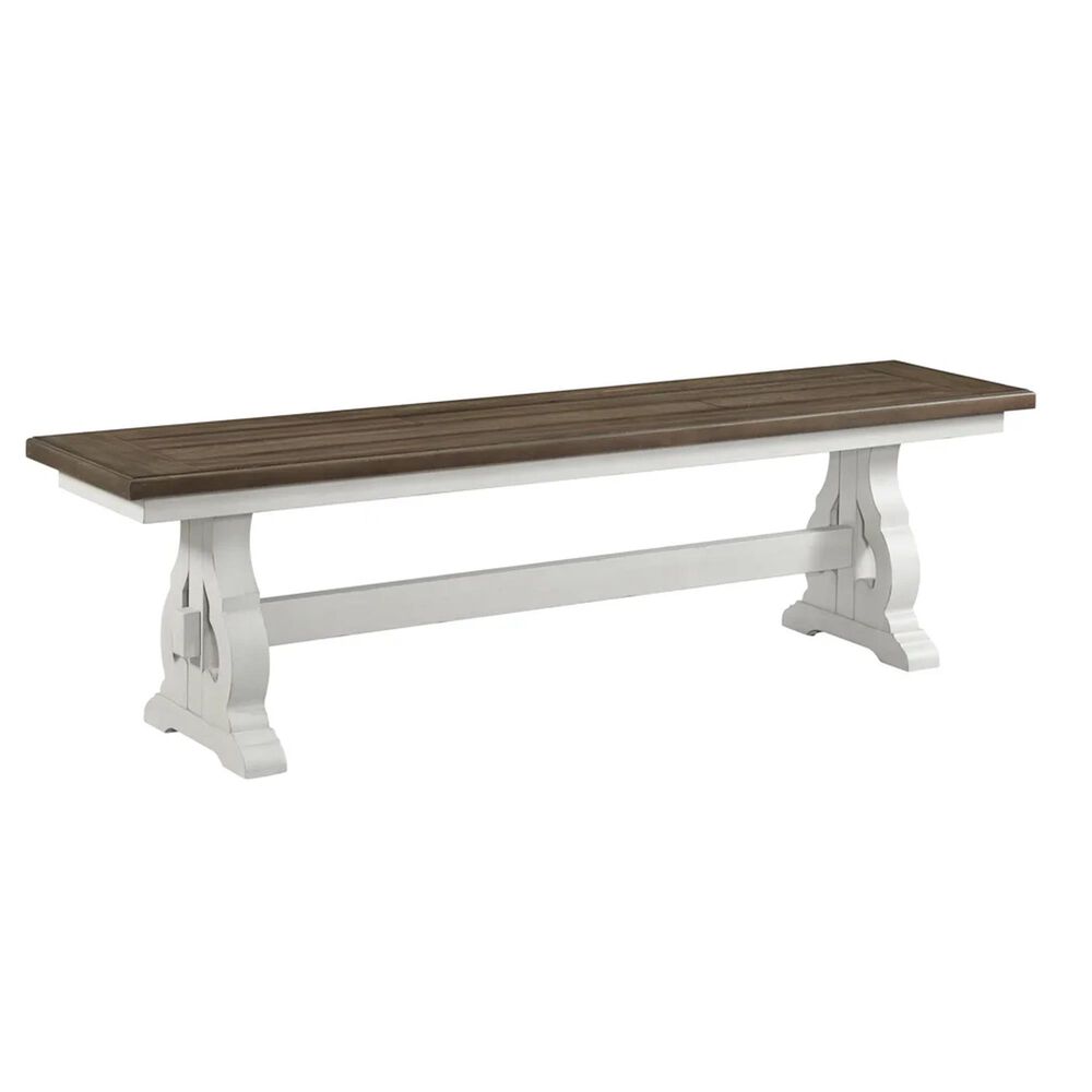 Hawthorne Furniture Drake Backless Dining Bench w/Wood Seat in Rustic White and French Oak, , large