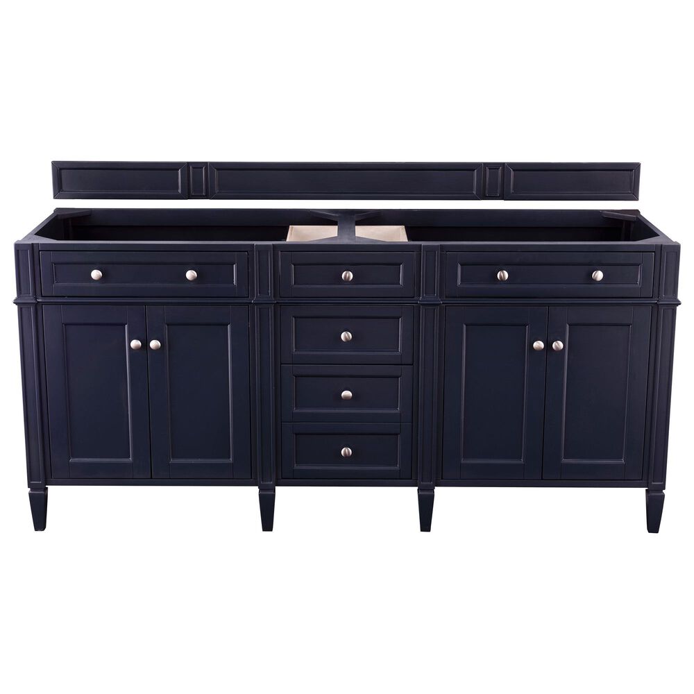James Martin Brittany 72&quot; Double Bathroom Vanity in Victory Blue with 3 cm Eternal Serena Quartz Top and Rectangle Sinks, , large