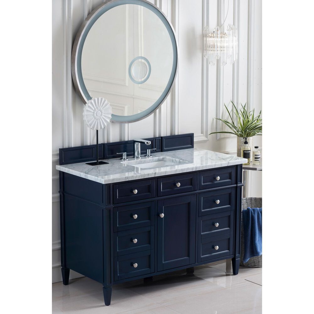 James Martin Brittany 48&quot; Single Bathroom Vanity in Victory Blue with 3 cm Carrara White Marble Top and Rectangle Sink, , large
