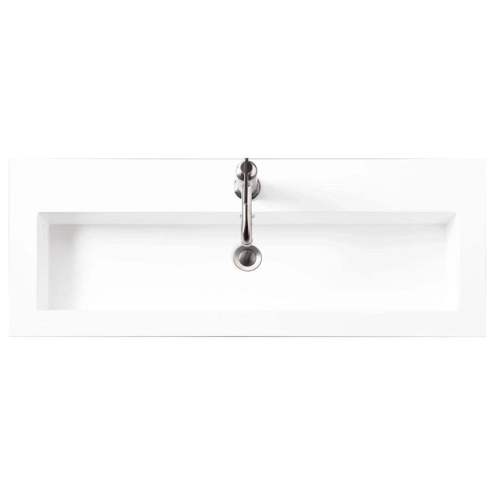 James Martin Boston 39.5&quot; Single Wall Brackets in Brushed Nickel with 3 cm White Glossy Resin Top and Rectangular Sink, , large