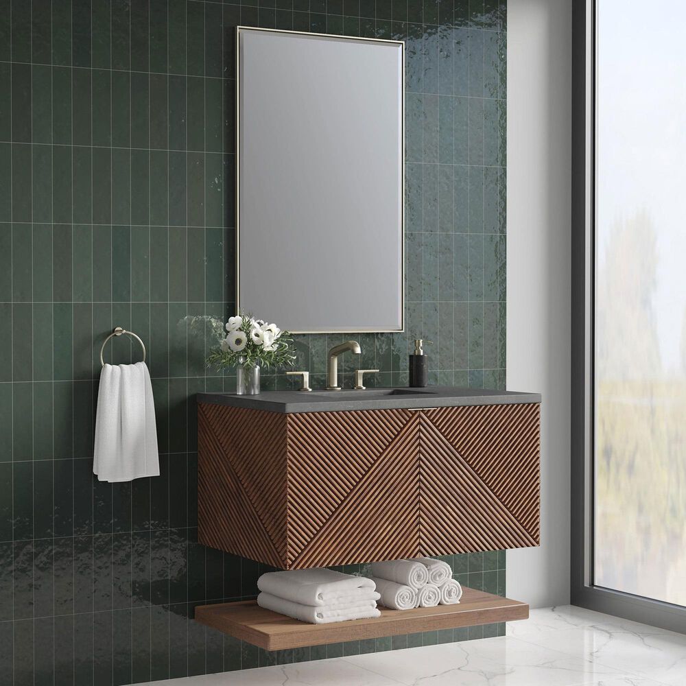 James Martin Marcello 36&quot; Single Bathroom Vanity in Chestnut with 3 cm Charcoal Soapstone Quartz Top and Rectangular Sink, , large