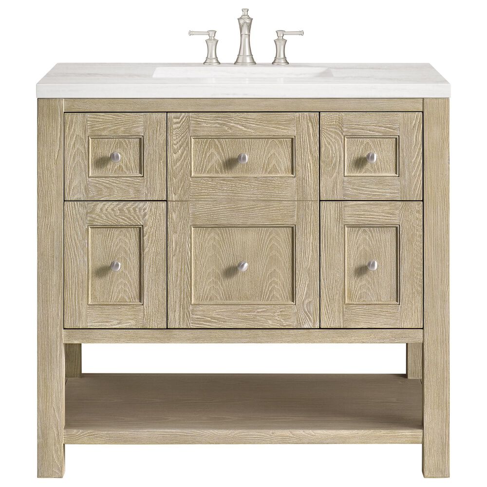 James Martin Breckenridge 36&quot; Single Vanity in Whitewashed Oak with 3 cm Arctic Fall Solid Surface Top, , large