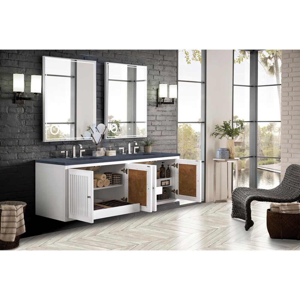 James Martin Athens 72&quot; Double Bathroom Vanity in Glossy White with 3 cm Charcoal Soapstone Quartz Top and Rectangular Sinks, , large