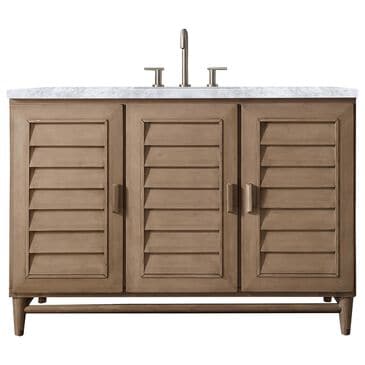 James Martin Portland 48" Single Bathroom Vanity in Whitewashed Walnut with 3 cm Carrara White Marble Top and Rectangular Sink, , large