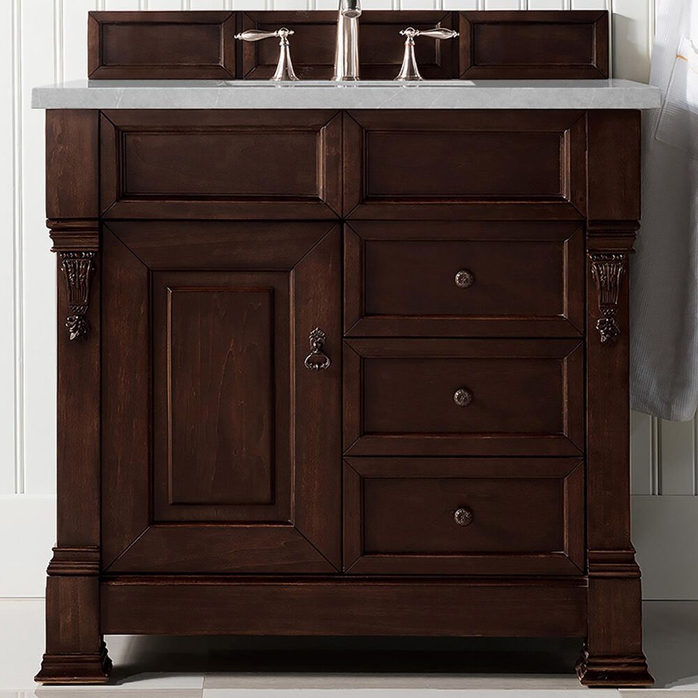 James Martin Brookfield 36&quot; Single Bathroom Vanity in Burnished Mahogany with 3 cm Eternal Serena Quartz Top and Rectangle Sink, , large