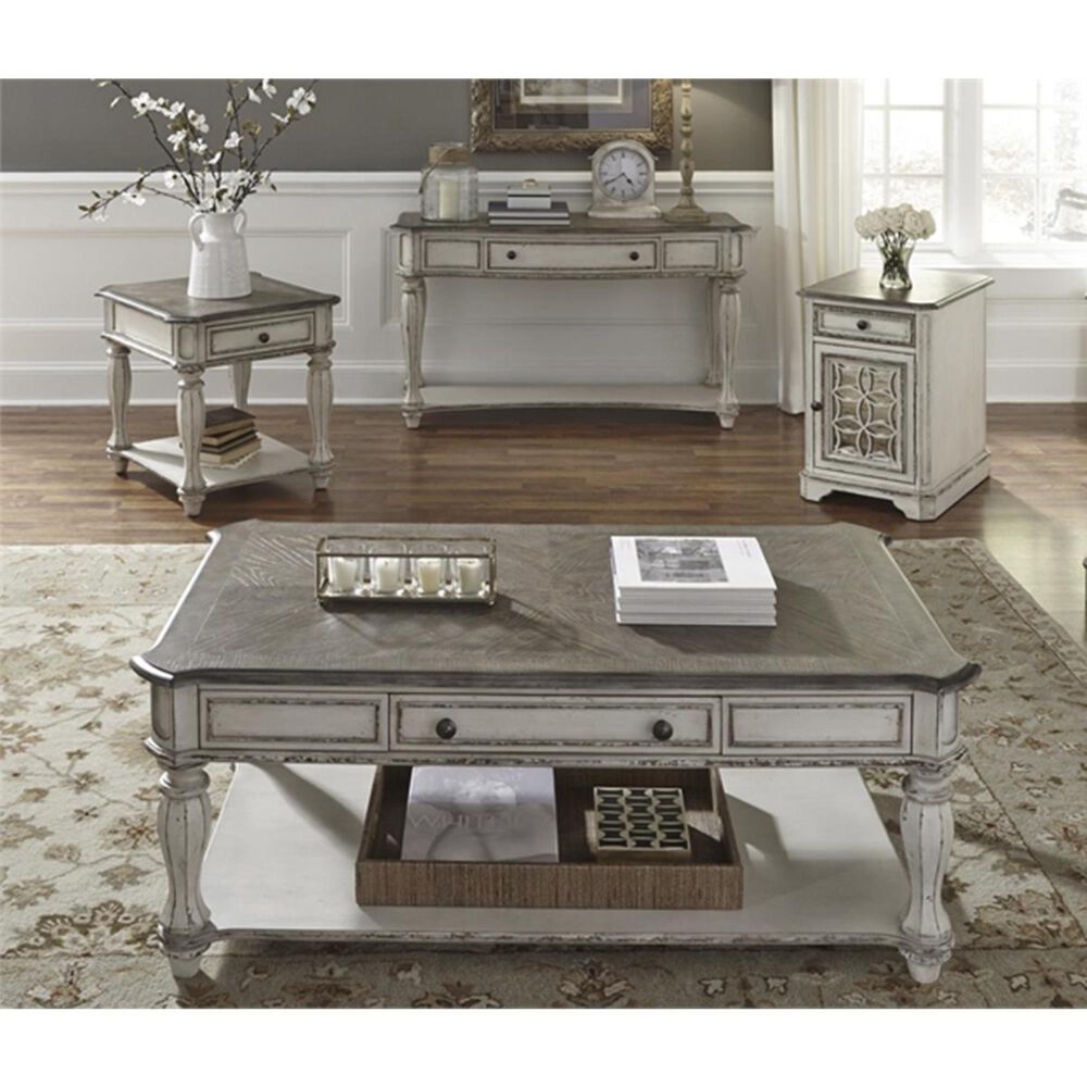 Belle Furnishings Magnolia Manor Sofa Table In Antique White Nebraska Furniture Mart