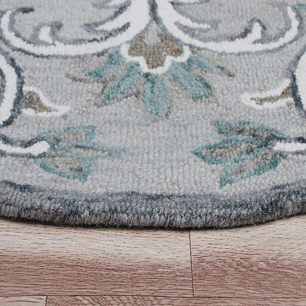 L&amp;R Resources Sinuous Floral Filigree 4&#39; Round Taupe, Gray and Blue Area Rug, , large