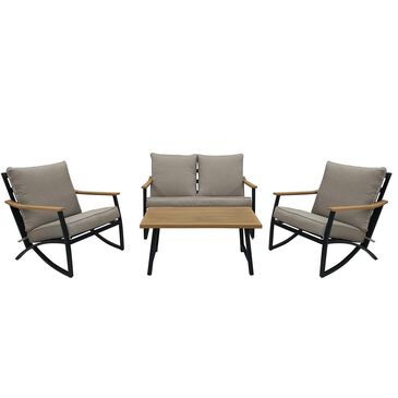 Global Note Collections Covington Steel 4-Piece Chat Set with Brown Cushions in Black, , large