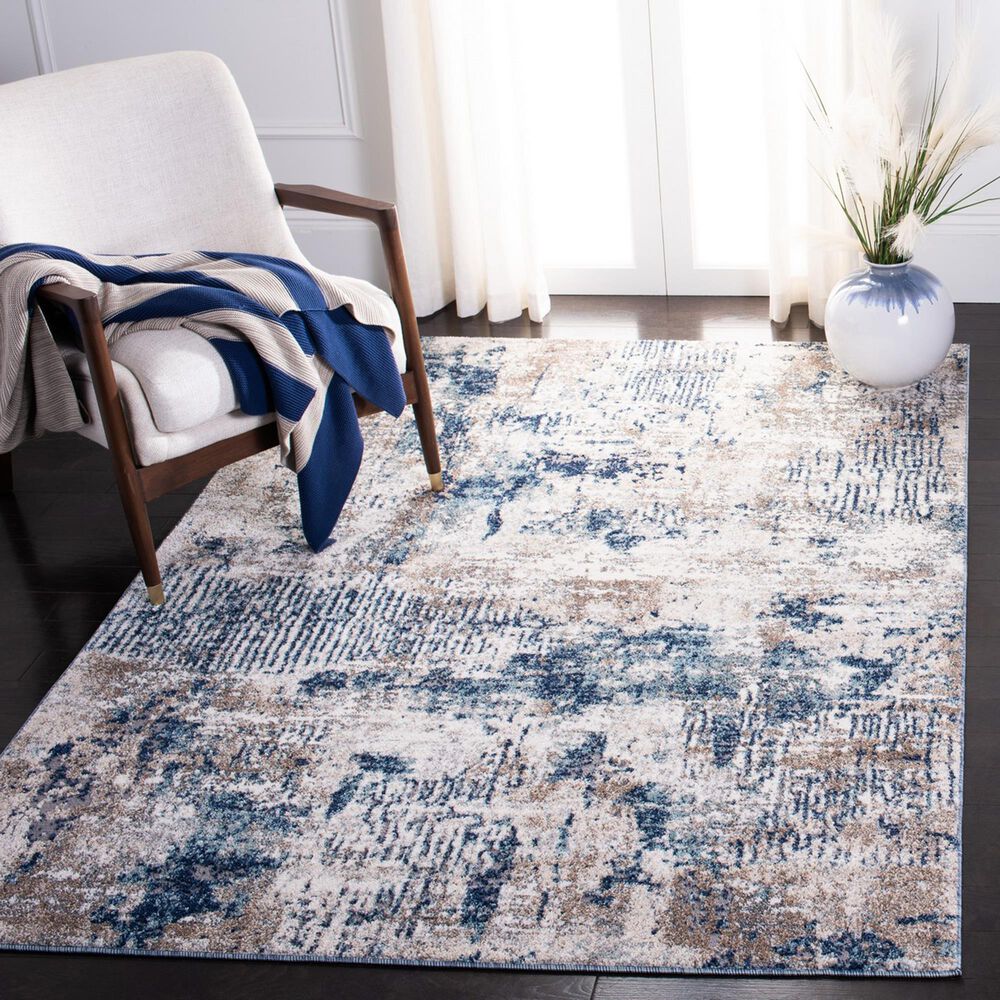 Safavieh Aston ASN712 5&#39;3&quot; x 7&#39;7&quot; Grey and Navy Area Rug, , large