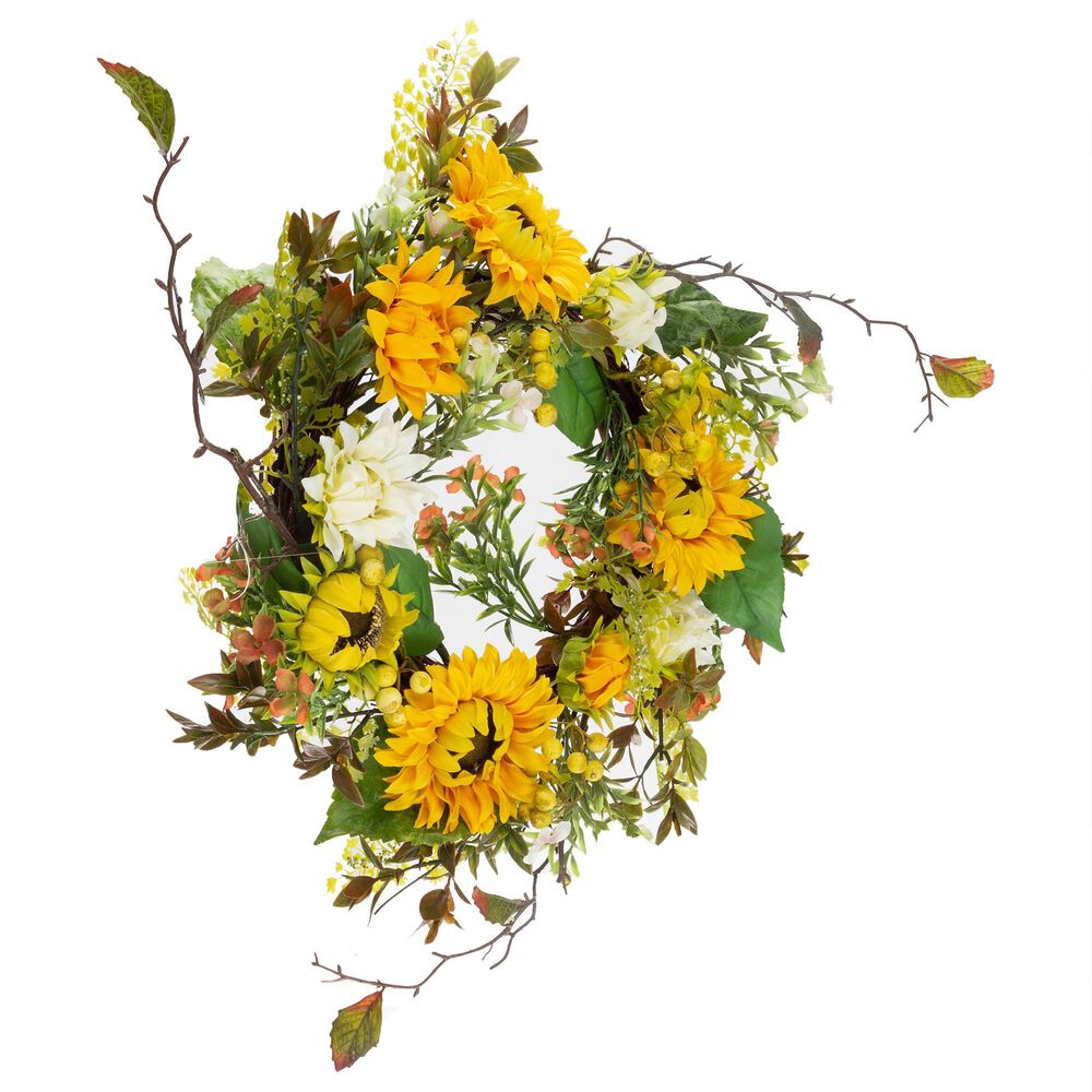 Timberlake 22" Sunflower Wreath in Yellow, Green and White, , large