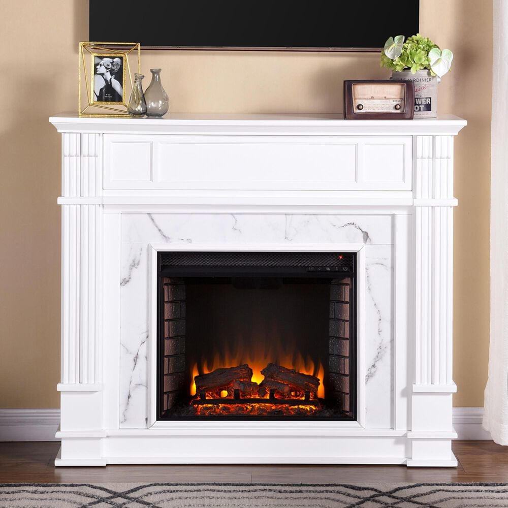 Southern Enterprises Gadia Electric Media Fireplace in White/White Faux, , large