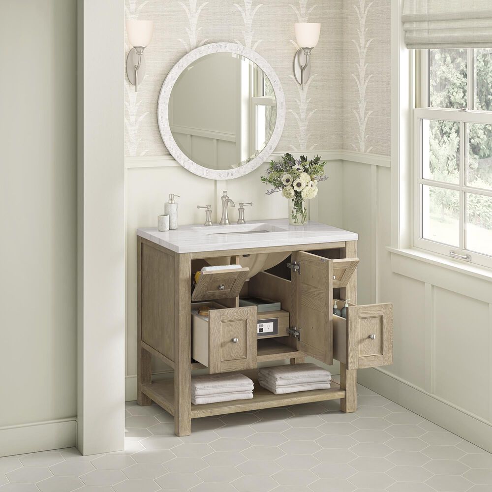 James Martin Breckenridge 36&quot; Single Vanity in Whitewashed Oak with 3 cm Arctic Fall Solid Surface Top, , large