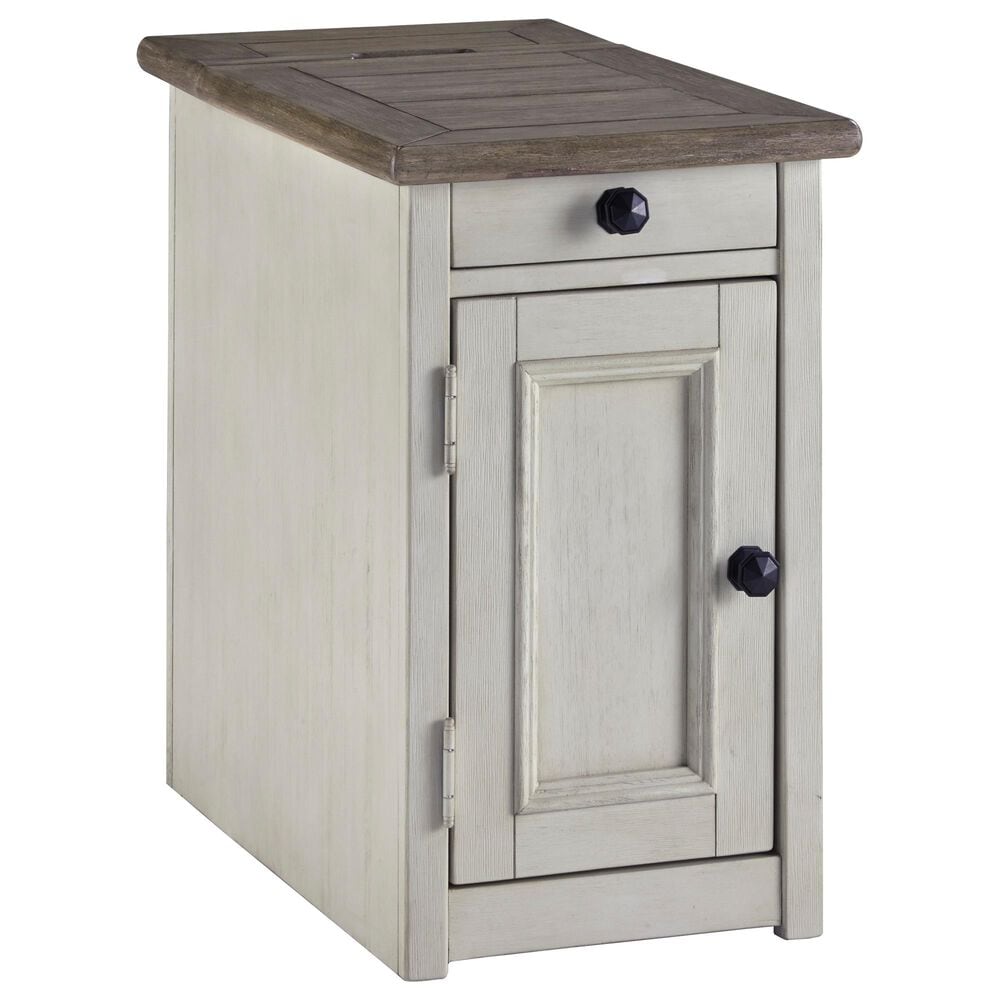 Signature Design by Ashley Bolanburg Chairside Table with USB in Weathered Oak and Antique White, , large