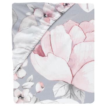Lambs and Ivy Watercolor Floral Cotton Crib Sheet Grey, Pink and White, , large