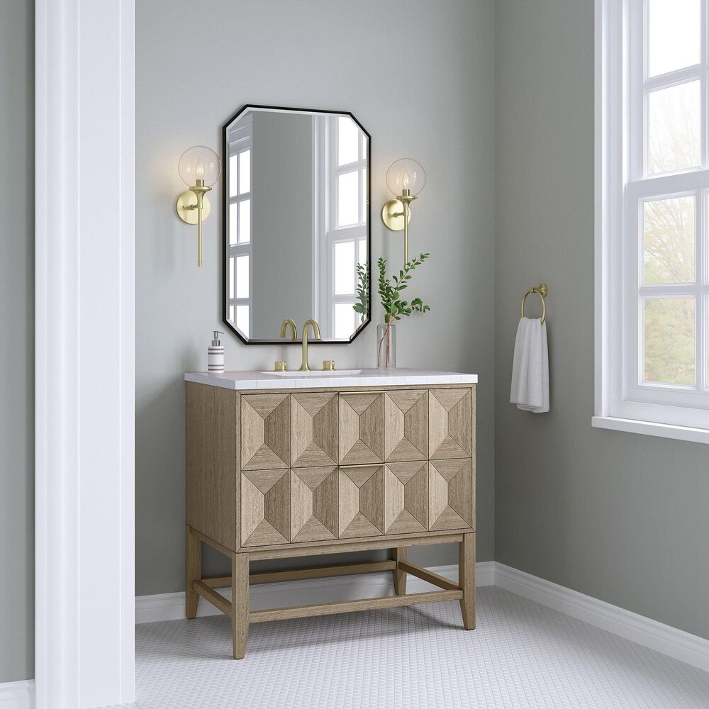 James Martin Emmeline 36&quot; Single Bathroom Vanity in Pebble Oak with 3 cm Arctic Fall Solid Surface Top and Rectangular Sink, , large