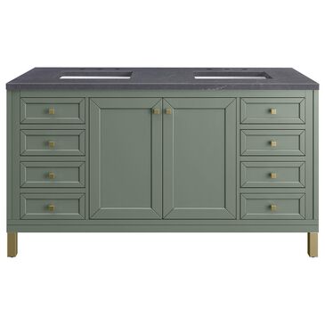 James Martin Chicago 60" Double Bathroom Vanity in Smokey Celadon with 3 cm Charcoal Soapstone Quartz Top and Rectangular Sinks, , large