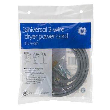 GE Parts & Filters 6" Universal 30 Amp 3 Prong Dryer Power Cord, , large