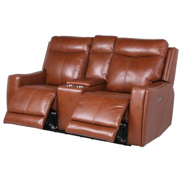 Crystal City Natalia Leather Power Console Loveseat with Headrest in Coach, , large
