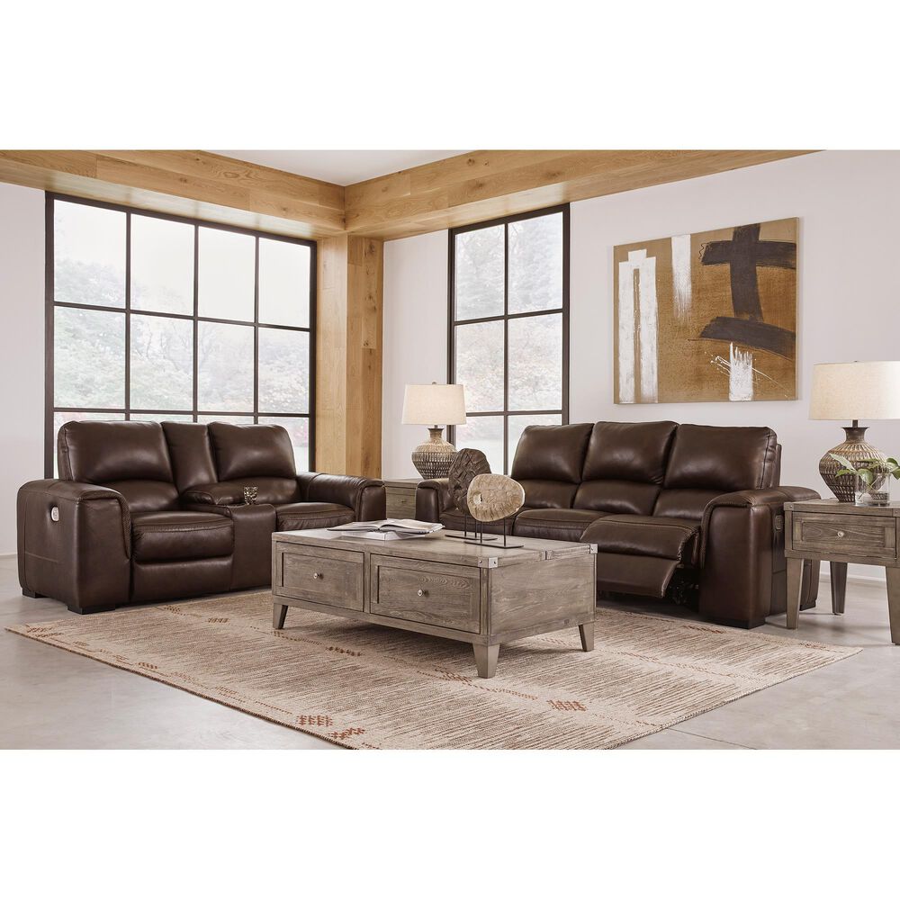 Signature Design by Ashley Alessandro Power Reclining Console Loveseat in Walnut, , large