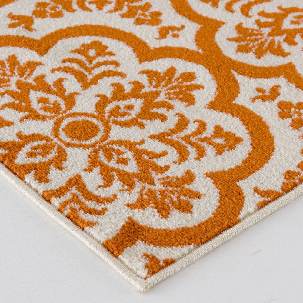 Central Oriental Terrace Tropic Contoy 7&#39;10&quot; x 9&#39;10&quot; Snow and Tangerine Area Rug, , large