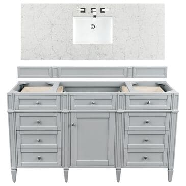 James Martin Brittany 60" Single Bathroom Vanity in Urban Gray with 3 cm Eternal Jasmine Pearl Quartz Top and Rectangle Sink, , large