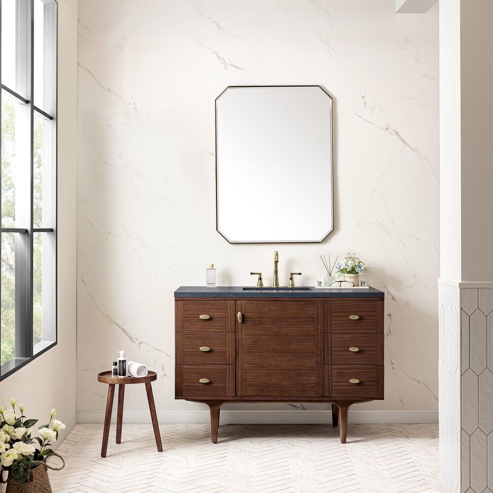 James Martin Amberly 48&quot; Single Bathroom Vanity in Walnut with 3 cm Charcoal Soapstone Quartz Top and Rectangular Sink, , large