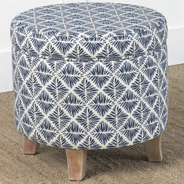 Kinfine Upholstered Ottoman in Blue and White, , large