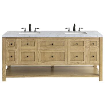 James Martin Breckenridge 72" Double Bathroom Vanity in Light Natural Oak with 3 cm Carrara White Marble Top and Rectangular Sinks, , large