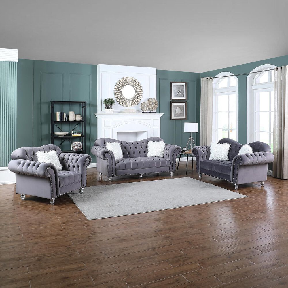 Morden Fort America 2-Piece Living Room Set in Grey Velvet, , large