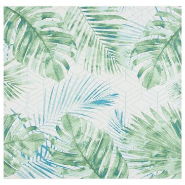 Safavieh Barbados Tropical Botanical 6"6" Square Green and Teal Indoor/Outdoor Area Rug, , large