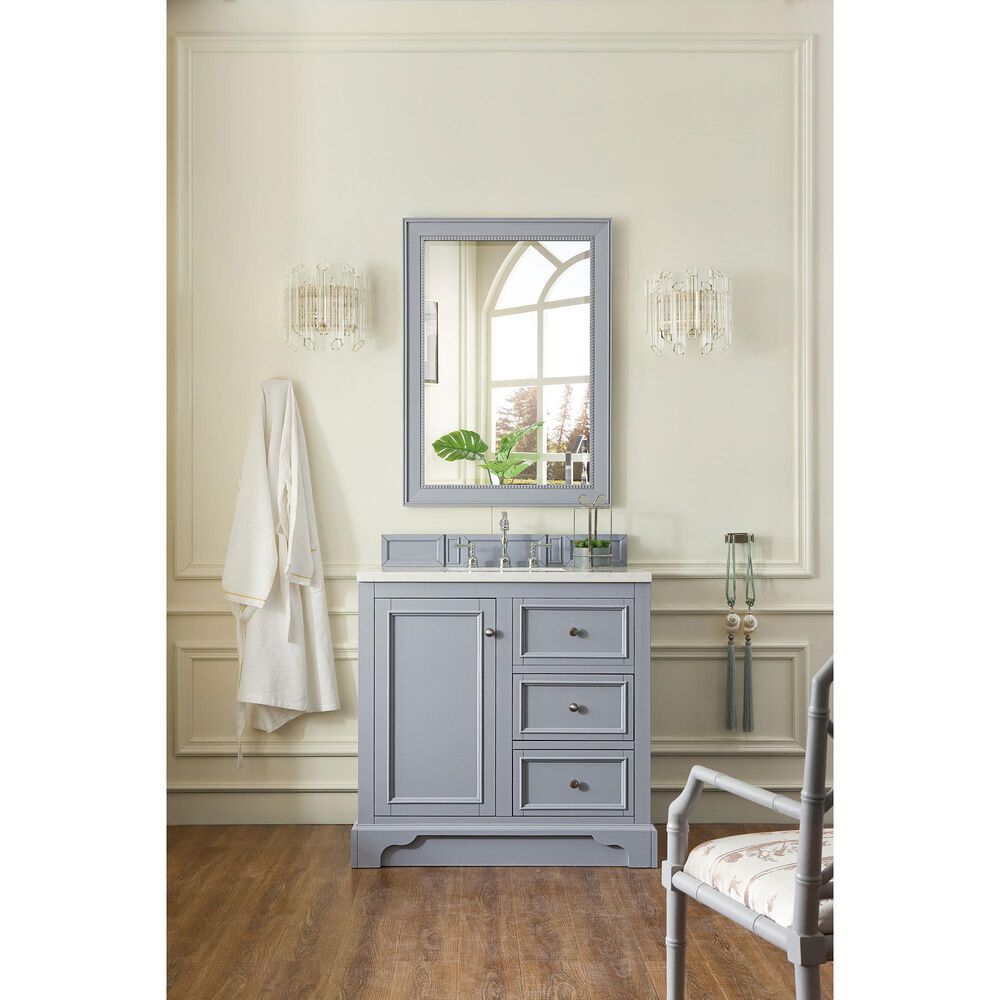 James Martin De Soto 36&quot; Single Bathroom Vanity in Silver Gray with 3 cm White Zeus Quartz Top and Rectangular Sink, , large